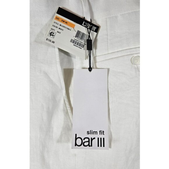 Bar III Size 33W 30L Men's Linen Pants Lined Slim Fit White - Picture 8 of 13